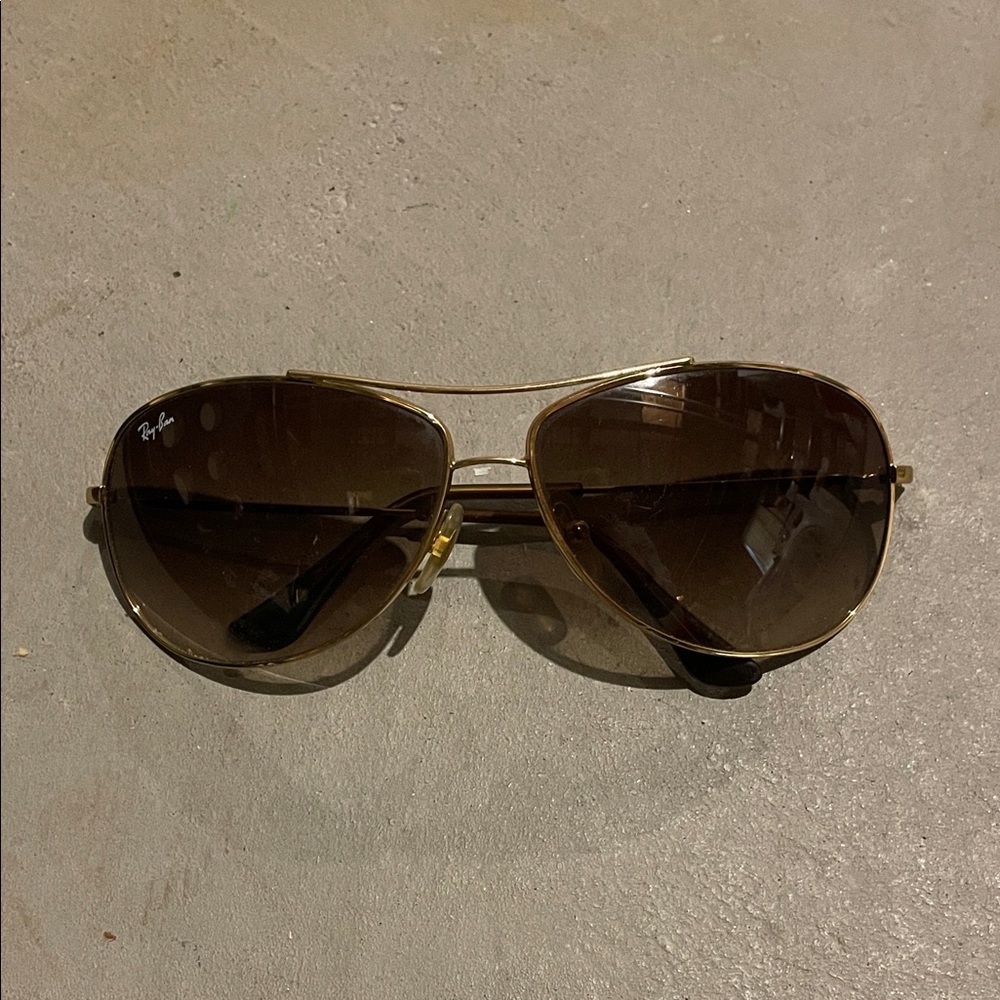 Ray-Ban Gold and Brown Aviator Sunglasses